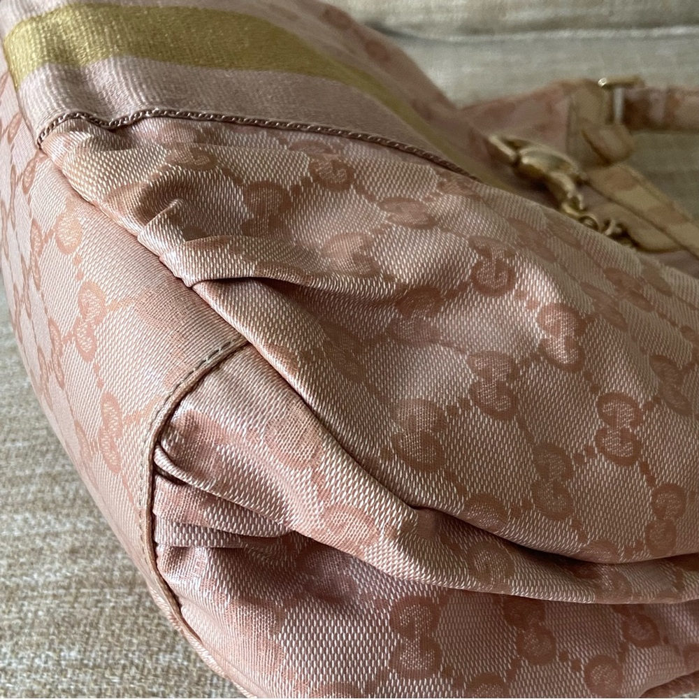 Gucci pink GG crystal coated canvas horsebit web hobo shoulder bag bow tie - Picture 7 of 16